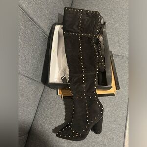 Black Spiked over-the-knee boot